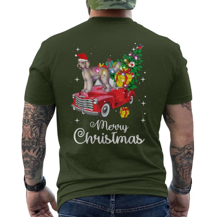 Labradoodle Rides Red Truck Christmas Pajama Men's T-shirt Back Print