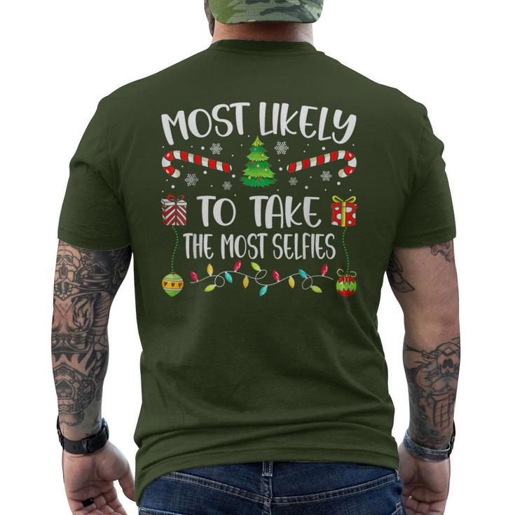 Most Likely To Take The Most Selfies Christmas Tree Xmas Men's T-shirt Back Print