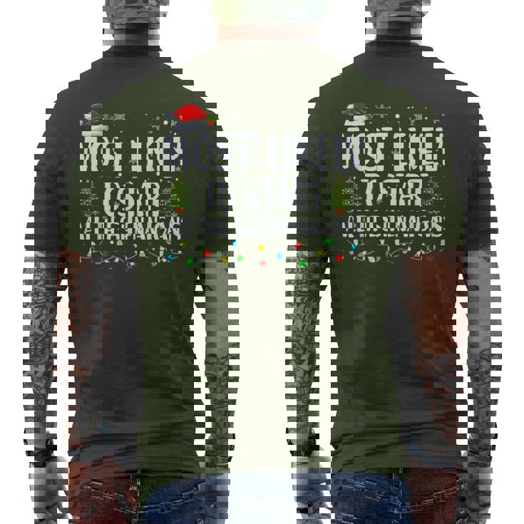 Most Likely To Start The Shenanigans Christmas Family Men's T-shirt Back Print Most Likely To Start The Shenanigans Christmas Family Men's T-shirt Back Print