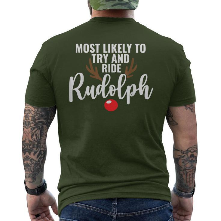 Most Likely To Try Ride Rudolph Couples Christmas Men's T-shirt Back Print