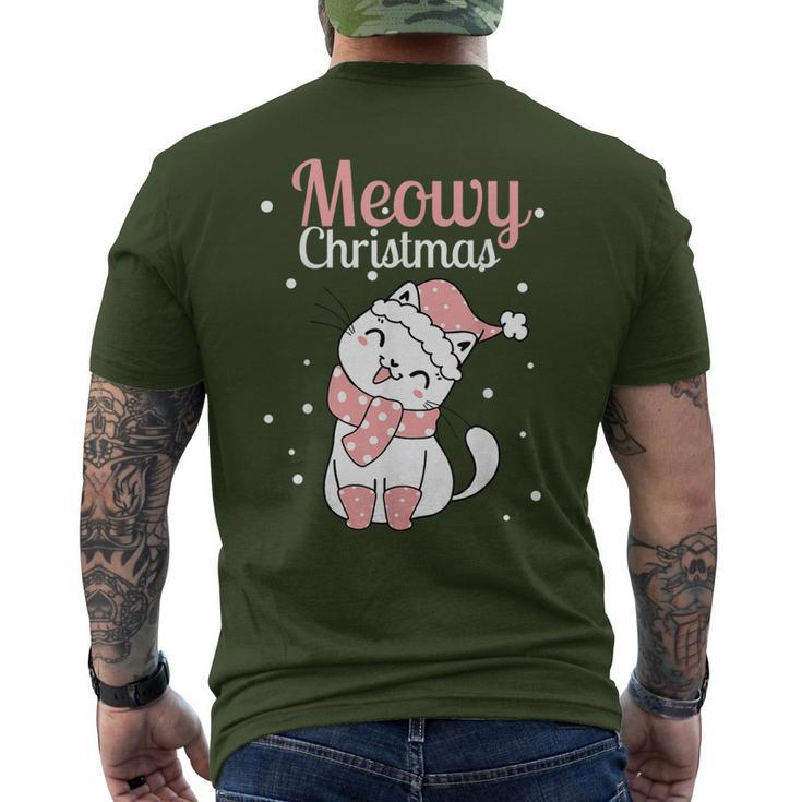 Meowy Catmas Meowy Xmas Winter Holidays Reindeer Cat Lovers Men's T-shirt Back Print