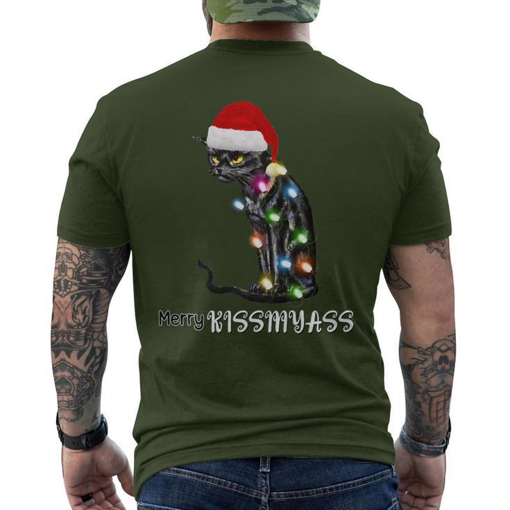 Merry Kissmyass Cat Christmas Lights Men's T-shirt Back Print