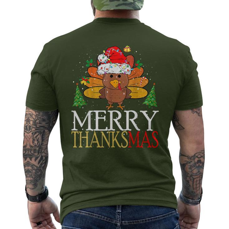 Merry Thanksmas Happy Thanksgiving Santa Turkey Men's T-shirt Back Print
