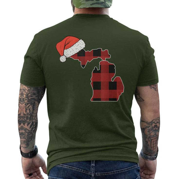 Michigan Plaid Christmas Santa Hat Holiday Matching Men's T-shirt Back Print