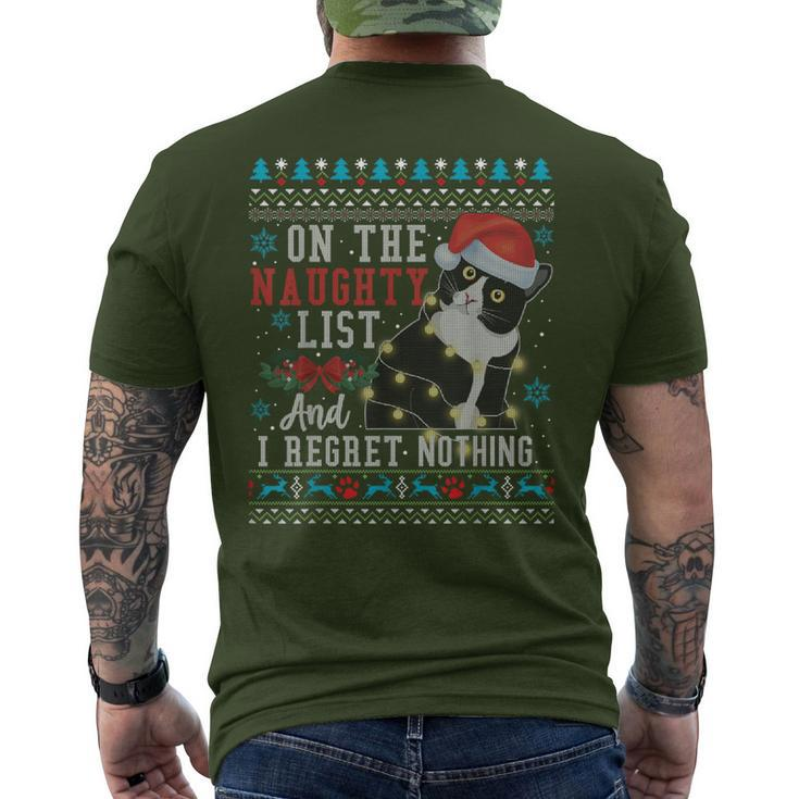 On The Naughty List And I Regret Nothing Cat Christmas Men's T-shirt Back Print