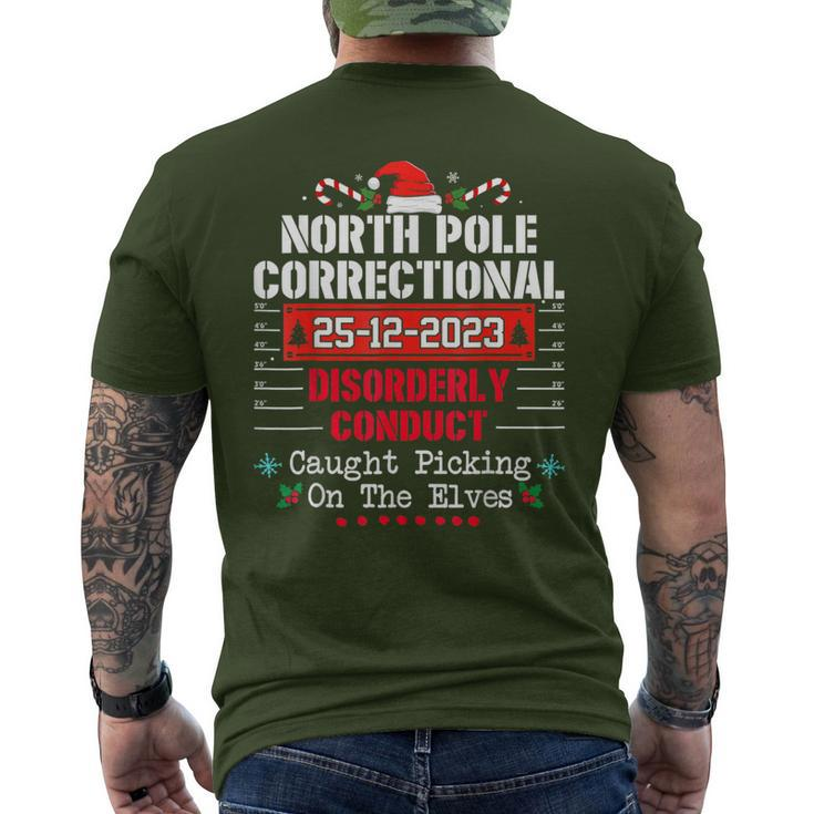 North Pole Correctional Disorderly Conduct Caught Elves Xmas Men's T-shirt Back Print