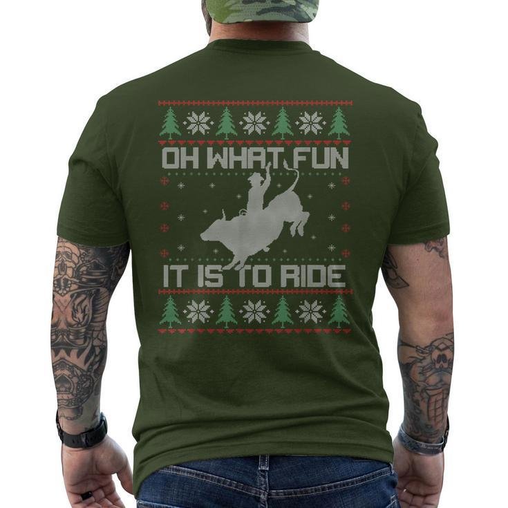 Oh What Fun Bull Riding Christmas Cowboy Western Xmas Men's T-shirt Back Print