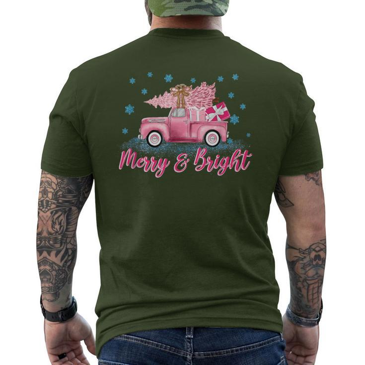 Pink Tree Christmas Merry And Bright Pink Truck Xmas Costume Men's T-shirt Back Print