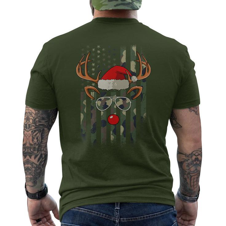 Reindeer Camo American Flag Christmas Pajama X-Mas Veteran Men's T-shirt Back Print