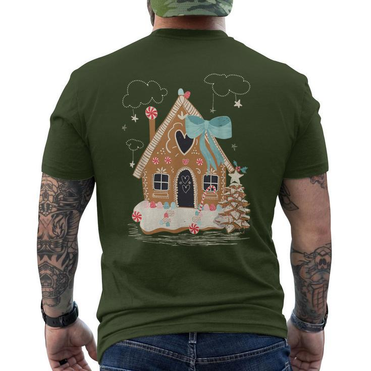 Santa Gingerbread House Christmas Holiday Season Snowflakes Men's T-shirt Back Print