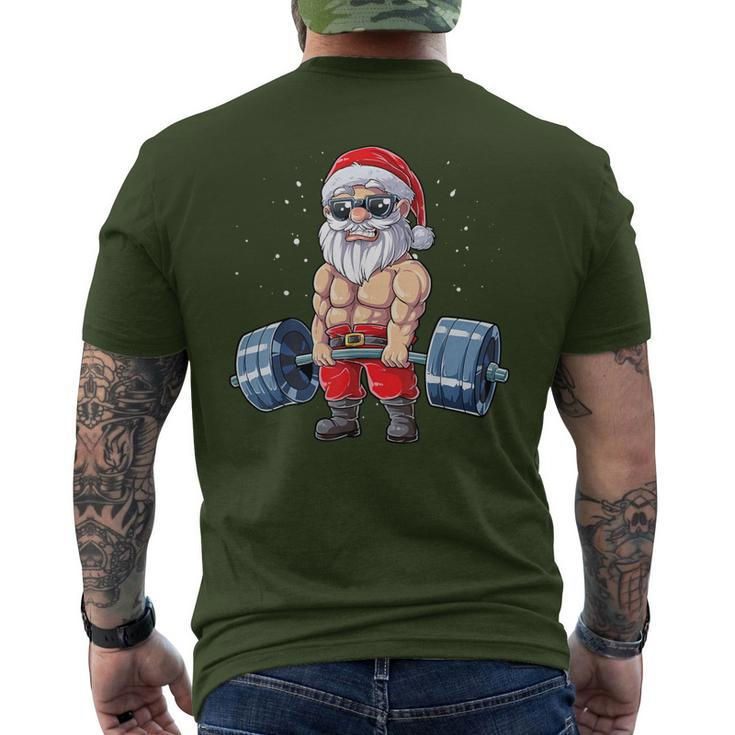 Santa Weightlifting Christmas Fitness Gym Deadlift Xmas Men's T-shirt Back Print