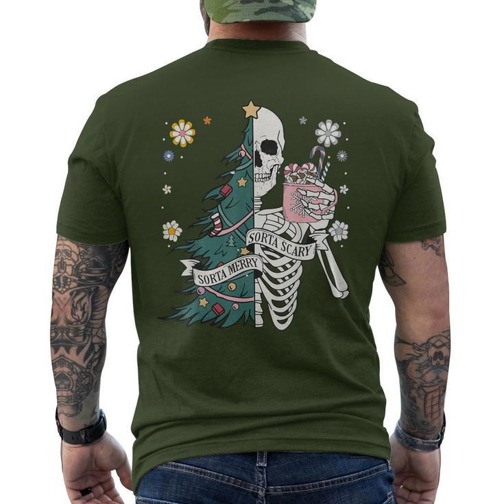 Sorta Scary Merry Sorta Christmas Skeleton Tree Santa Men's T-shirt Back Print