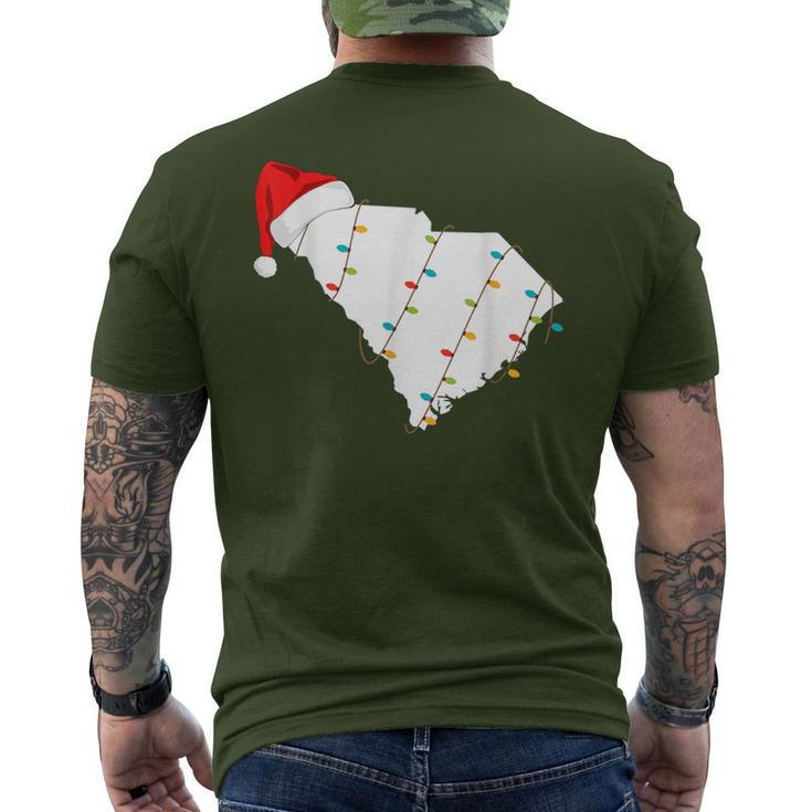 South Carolina Map Christmas With Santa Hat Men's T-shirt Back Print