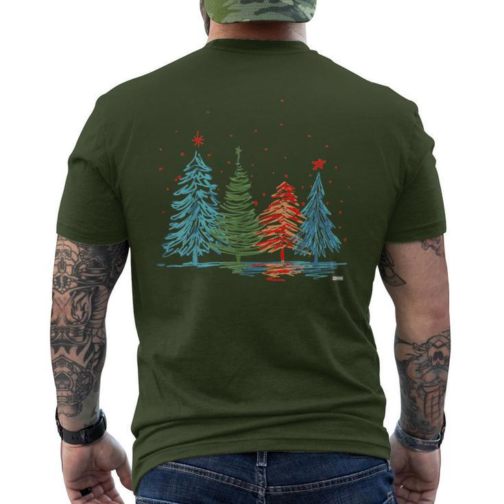 Vintage Christmas Trees Hand Drawing Christmas Trees Men's T-shirt Back Print