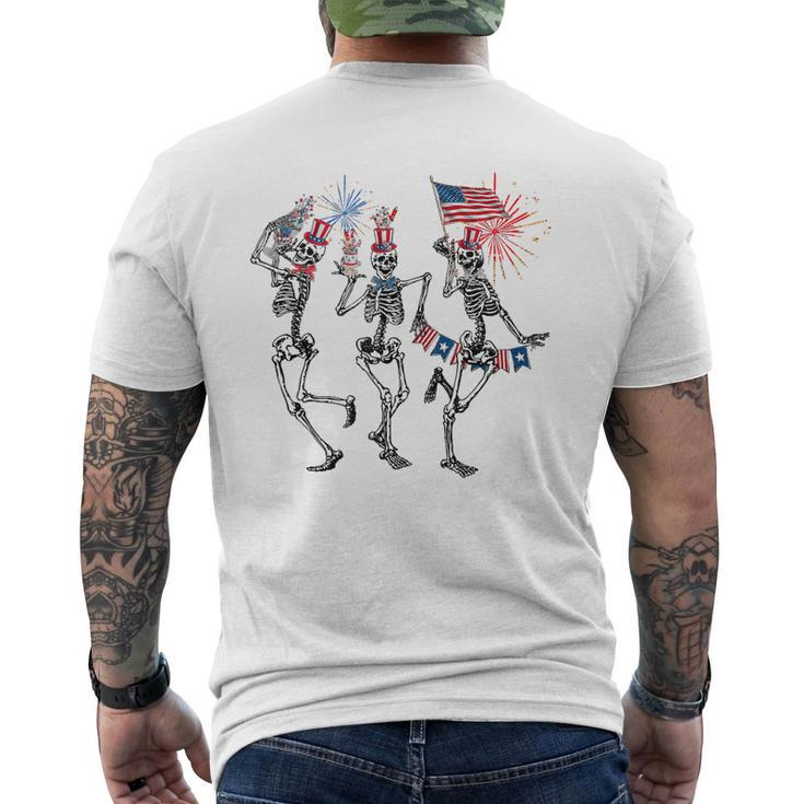 4Th July Independence Day Dancing Skeletons America Flag Men's Back Print T-shirt