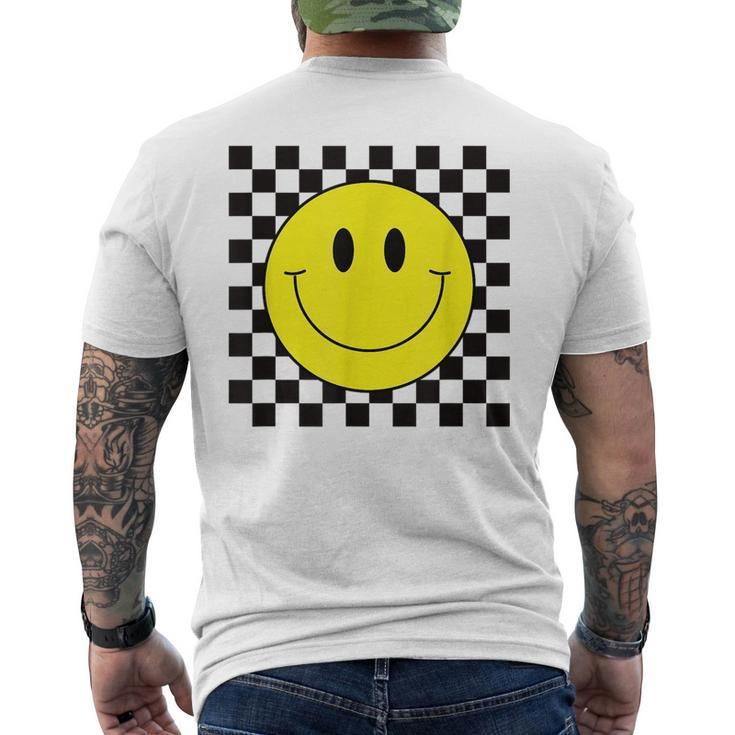 70S Yellow Smile Face  Cute Checkered Smiling Happy   Mens Back Print T-shirt