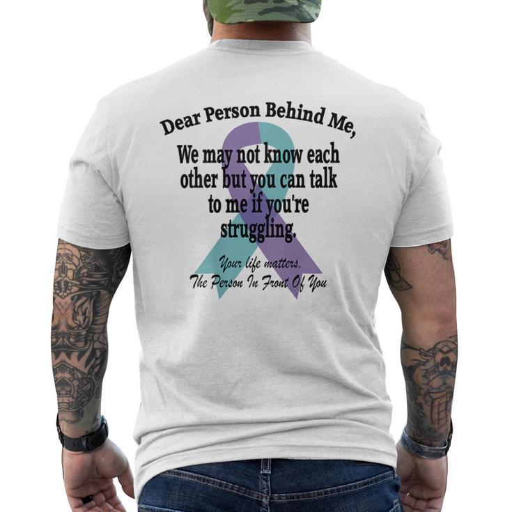 988 Suicide Prevention Awareness Dear Person Behind Me  Suicide Funny Gifts Mens Back Print T-shirt