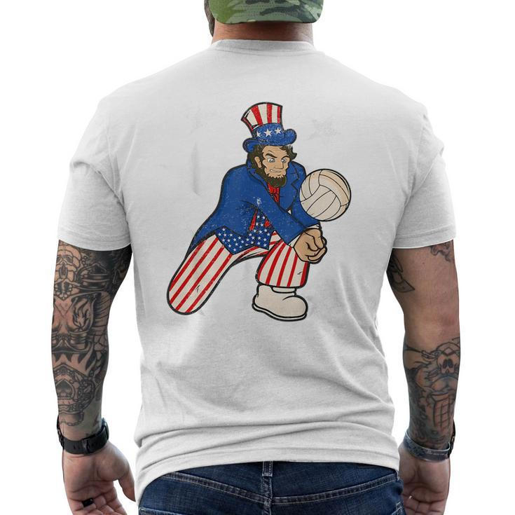 Abraham Lincoln Playing Volleyball Funny 4Th Of July  Mens Back Print T-shirt