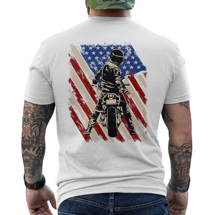 American Flag Biker Motorcycle Usa Pride Rider Back Print   Mens Back Print T-shirt