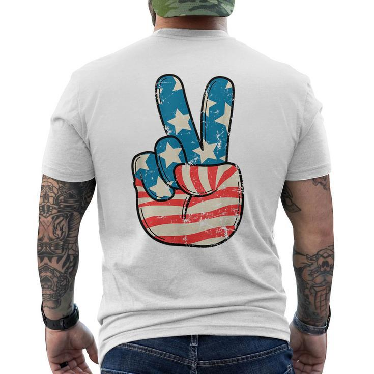 American Flag Peace Sign Hand 4Th Of July Patriotic Men Boys  Patriotic Funny Gifts Mens Back Print T-shirt
