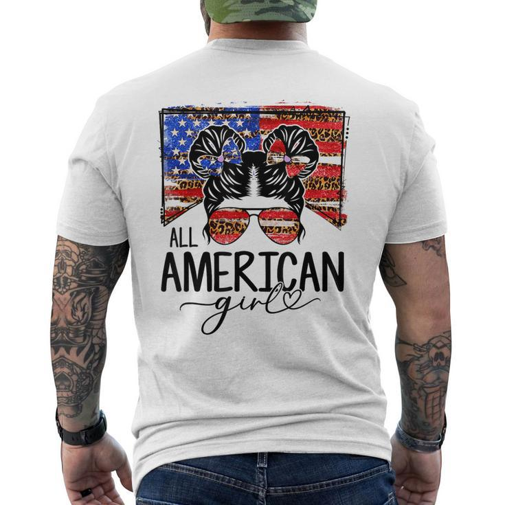 All American Girls 4Th Of July Messy Bun Leopard Patriotic Men's Back Print T-shirt
