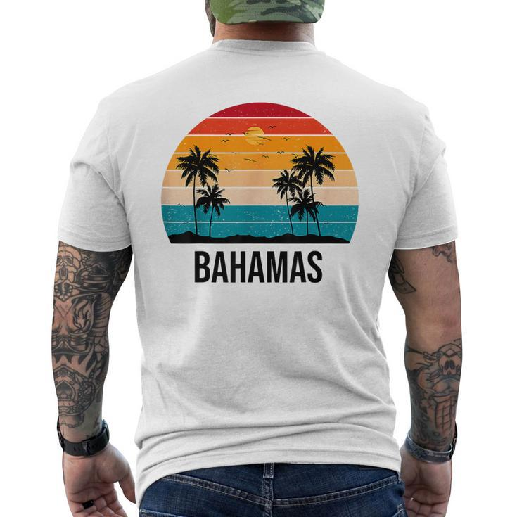Bahamas Sunset Vintage Souvenir Palm Tree Beach Sun  Mens Back Print T-shirt