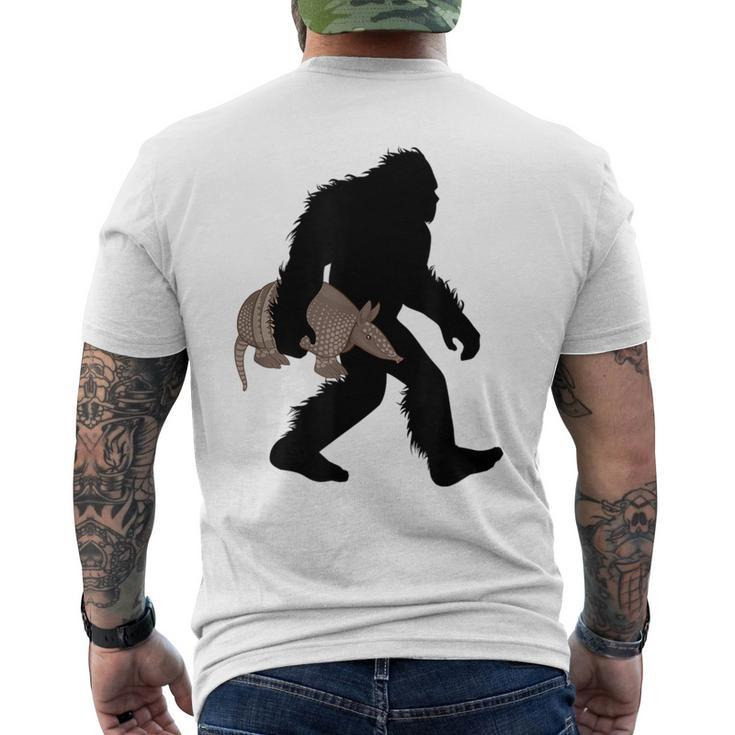 Bigfoot Cradling Armadillo Cryptid Sasquatch  Mens Back Print T-shirt