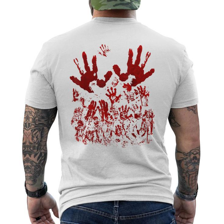 Bloody Handprint Red Blood Splatters Zombie Outbreak Costume Handprint Men's T-shirt Back Print
