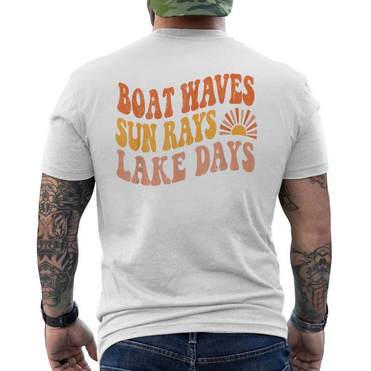 Boat Waves Sun Rays Lake Days Cute Retro 70S Summer Vacation  Mens Back Print T-shirt