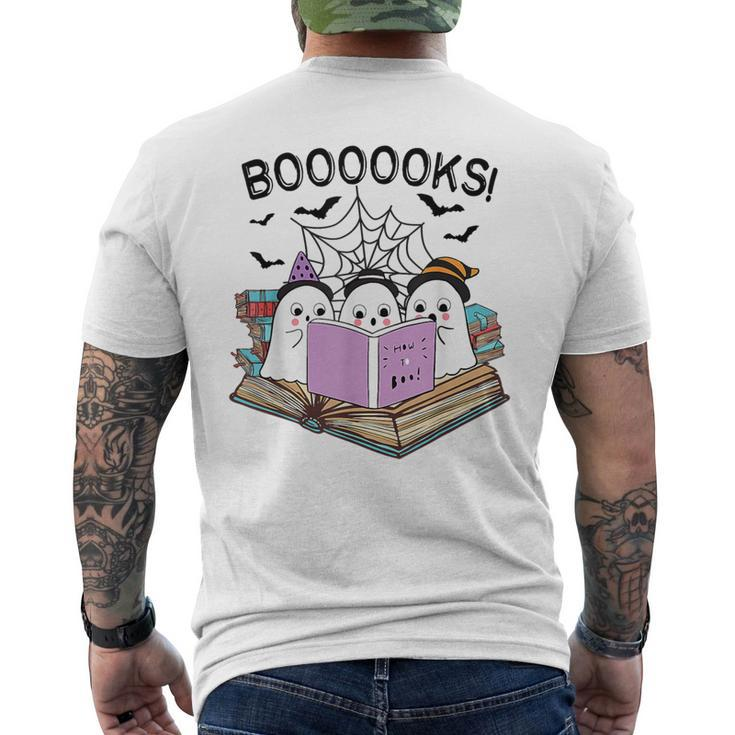 Boooks Cute Ghost Book Worm Nerd Halloween Spooky Party Men's T-shirt Back Print