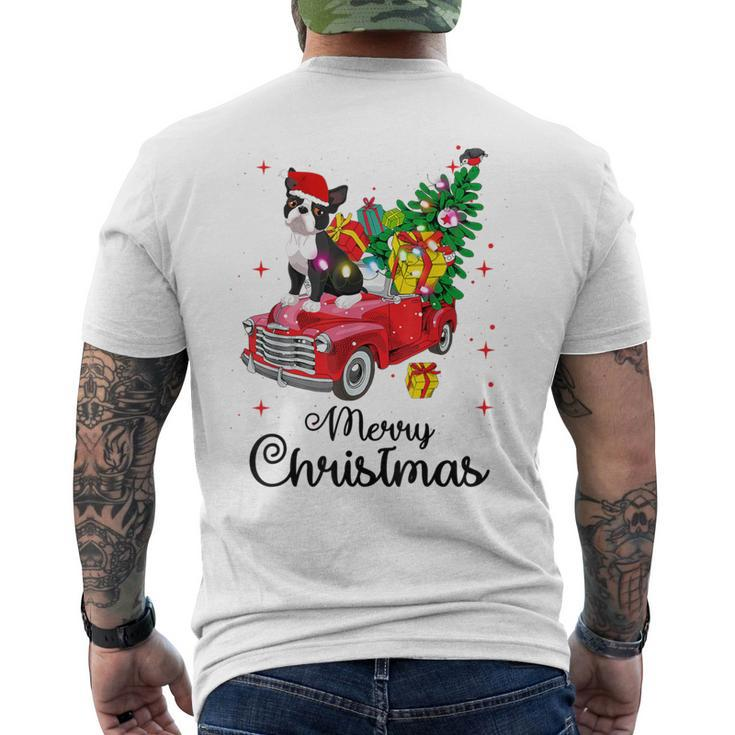 Boston Terrier Ride Red Truck Christmas Pajama Men's T-shirt Back Print