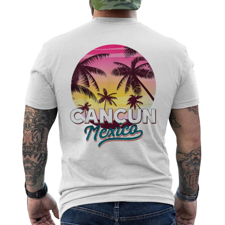 Cancun Mexico Palm Tree Beach Summer Vacation Sunset  Mens Back Print T-shirt