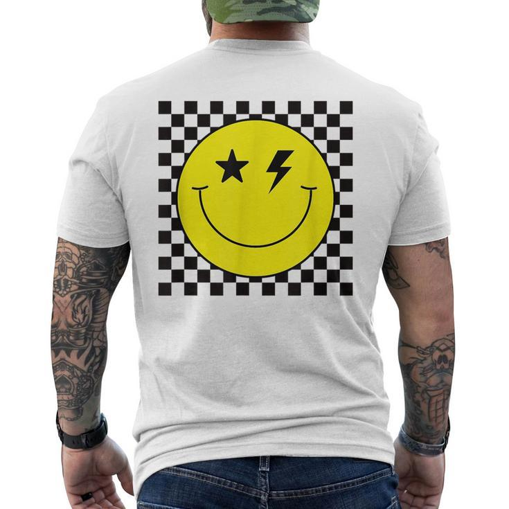 Checkered Lightning Eyes Yellow Smile Face  Happy Face  Mens Back Print T-shirt