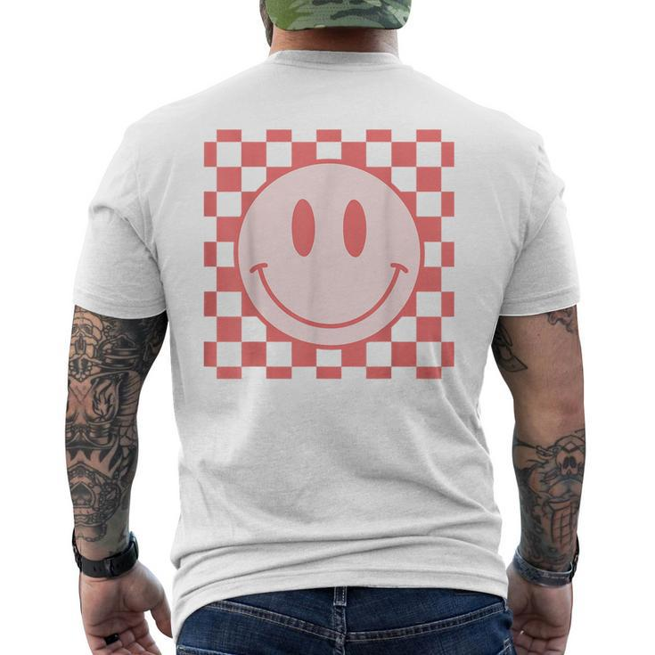Checkered Pattern Smile Face Vintage Happy Face Red Retro  Mens Back Print T-shirt