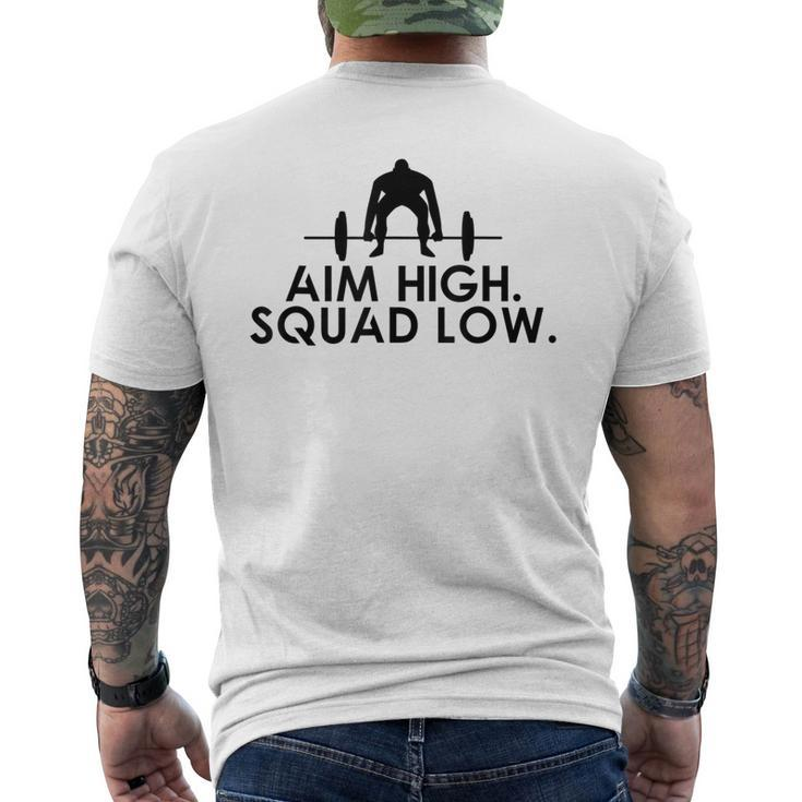 Cool Fitness Motivational Aim High Squat Low Quote Gym Men's T-shirt Back Print