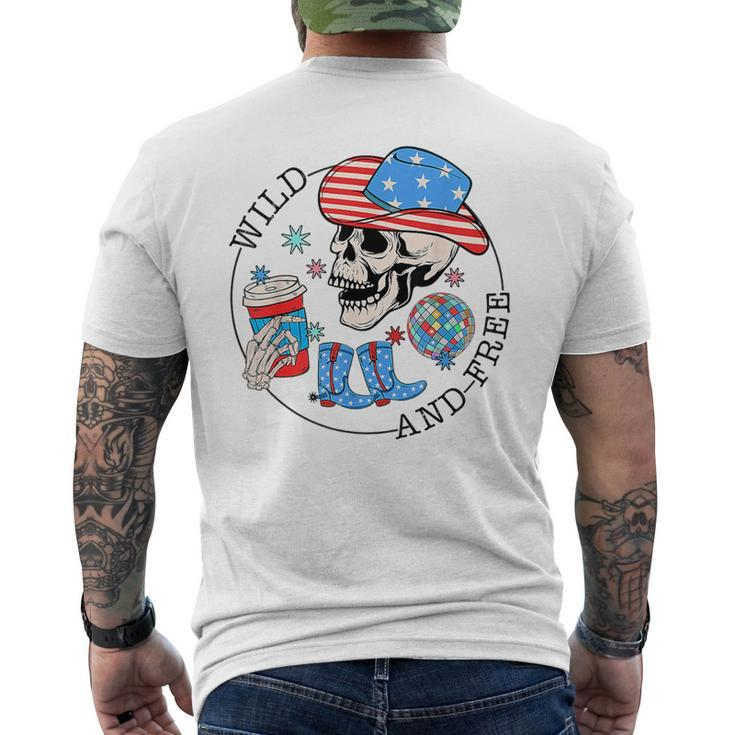 Cowboy Skeleton 4Th Of July American Flag   Mens Back Print T-shirt