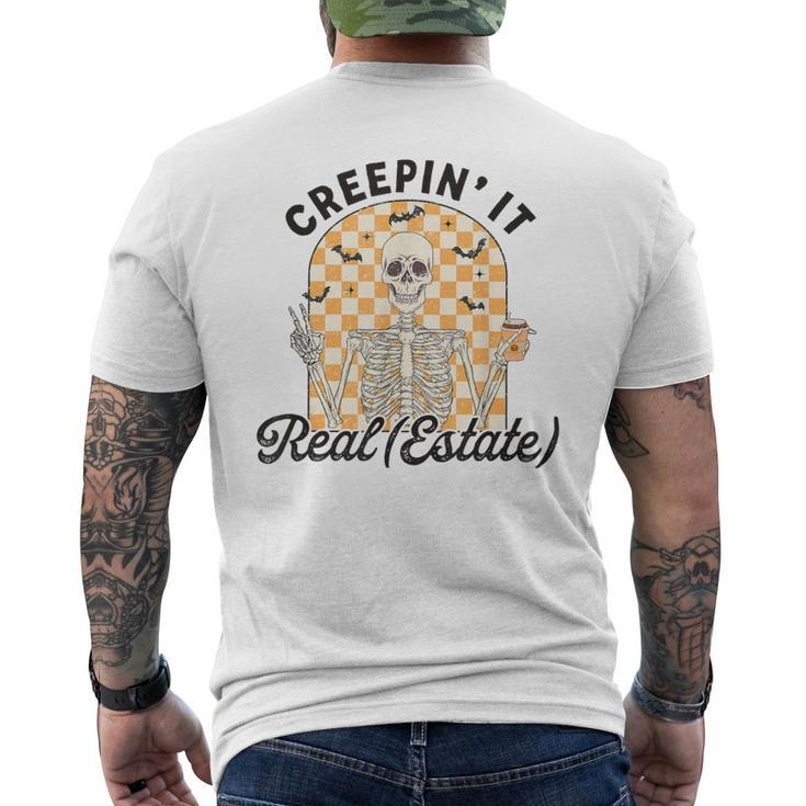 Creepin It Real Estate Skeleton Halloween Real Estate Agent Men's T-shirt Back Print