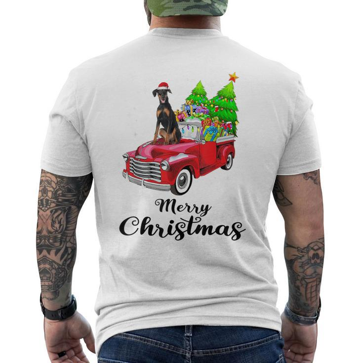 Doberman Pinscher Ride Red Truck Christmas Pajama Men's T-shirt Back Print