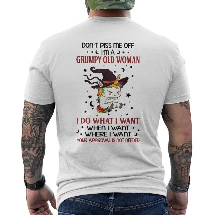 Dont Piss Me Off Im A Grumpy Old Woman Unicorn Witch Men's Back Print T-shirt