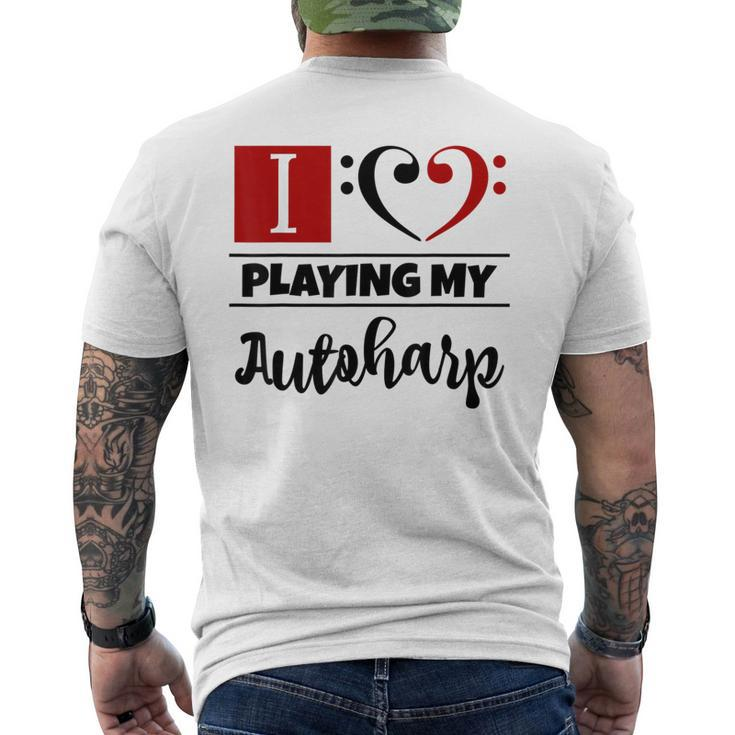 Double Bass Clef Heart I Love Playing My Autoharp Musician Men's T-shirt Back Print