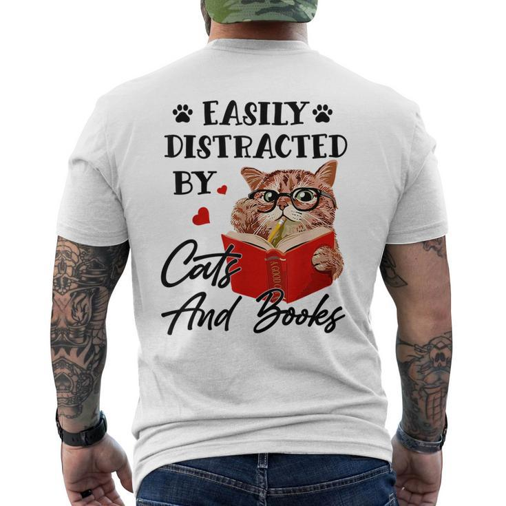 Easily Distracted By Cats And Books Funny Cat Lover Gifts For Cat Lover Funny Gifts Mens Back Print T-shirt