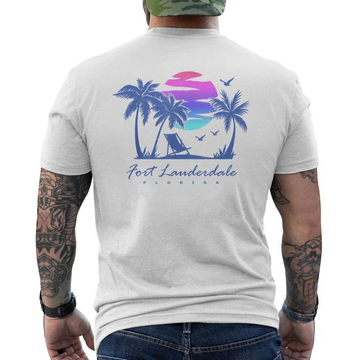 Fort Lauderdale Florida Beach Vacation Retro Vintage Sunset  Mens Back Print T-shirt
