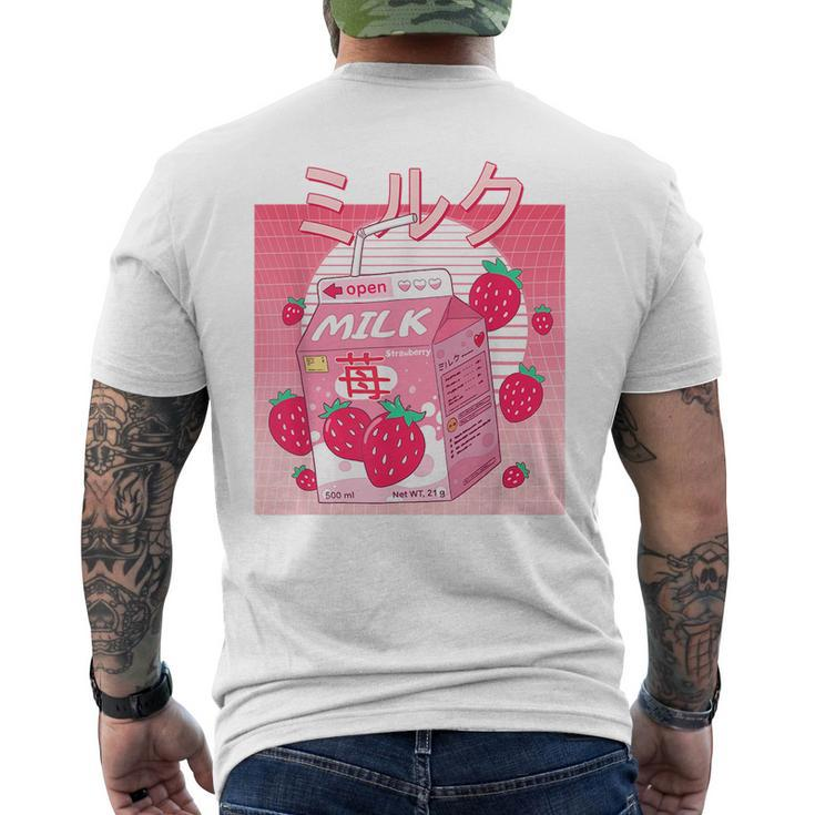 Funny Retro 90S Pink Strawberry Milk Japanese Kawaii 90S Vintage Designs Funny Gifts Mens Back Print T-shirt