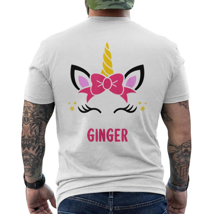 Ginger Personalized Pink Bow Unicorn Face  Mens Back Print T-shirt