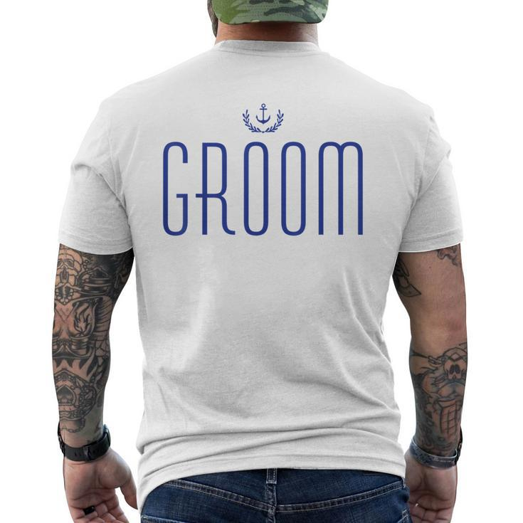 Groom  Nautical With Anchor Navy Blue Mens Back Print T-shirt