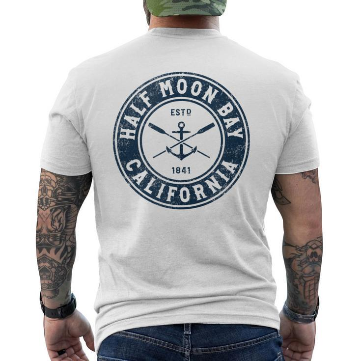 Half Moon Bay California Ca Vintage Boat Anchor & Oars  Mens Back Print T-shirt