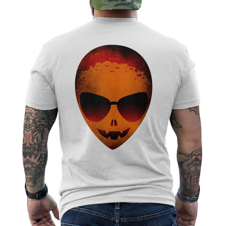Halloween Scary Moon Face Alien Head In Pumpkin Color Themed  Mens Back Print T-shirt