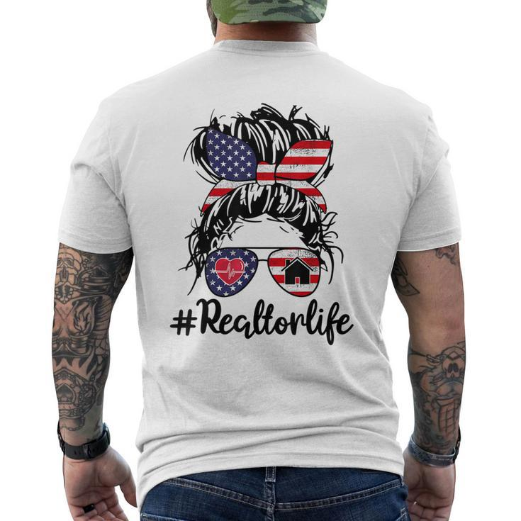 Happy July 4Th Day Real Estate Messy Buns Usa Flag Men's Back Print T-shirt