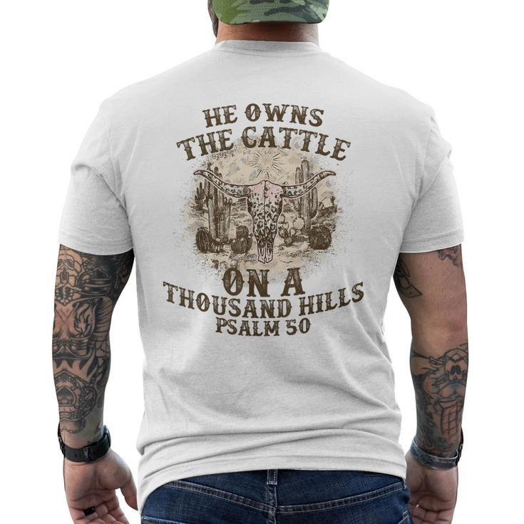 He Owns The Cattle On A Thousand Hills Psalm 50 Vintage  Mens Back Print T-shirt