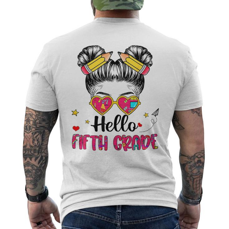 Hello Fifth Grade Messy Bun Back To School First Day Girl Mens Back Print T-shirt